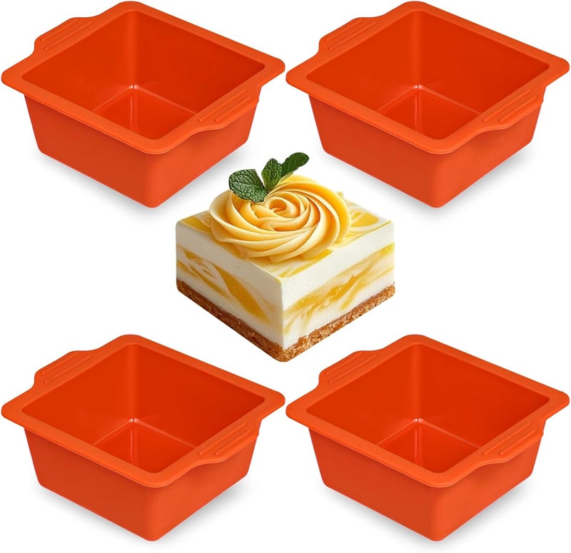 Webake 4 Inch Silicone Square Cake Pans, Nonstick Mini Square Silicone Molds for Baking, Ice Cube, Jelly, Soap, BPA Free Set of 4 - Image 1